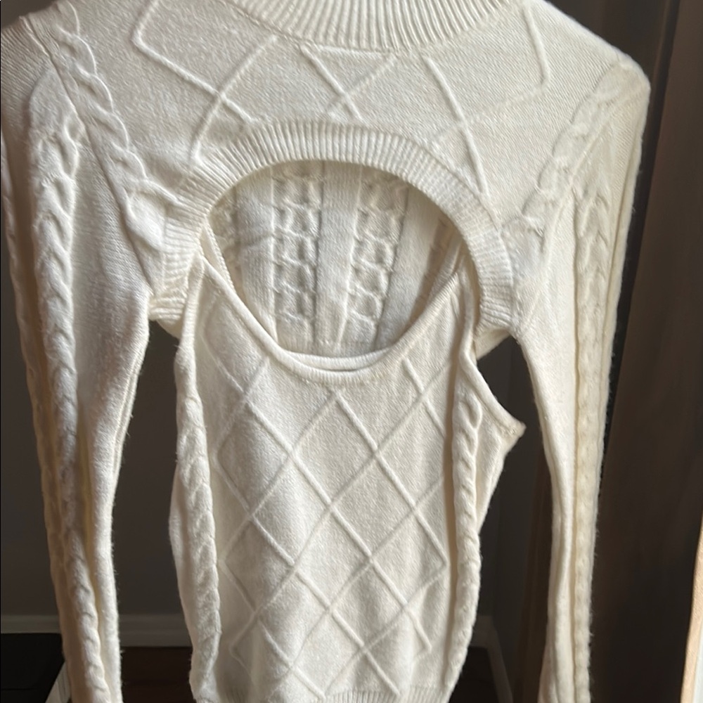 Sincerely Jules White Cowl Neck Cable Knit Sweater